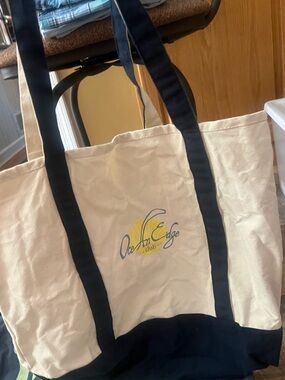 Canvas Two-Tone Tote Bag with Logo Accent - Navy & Cream